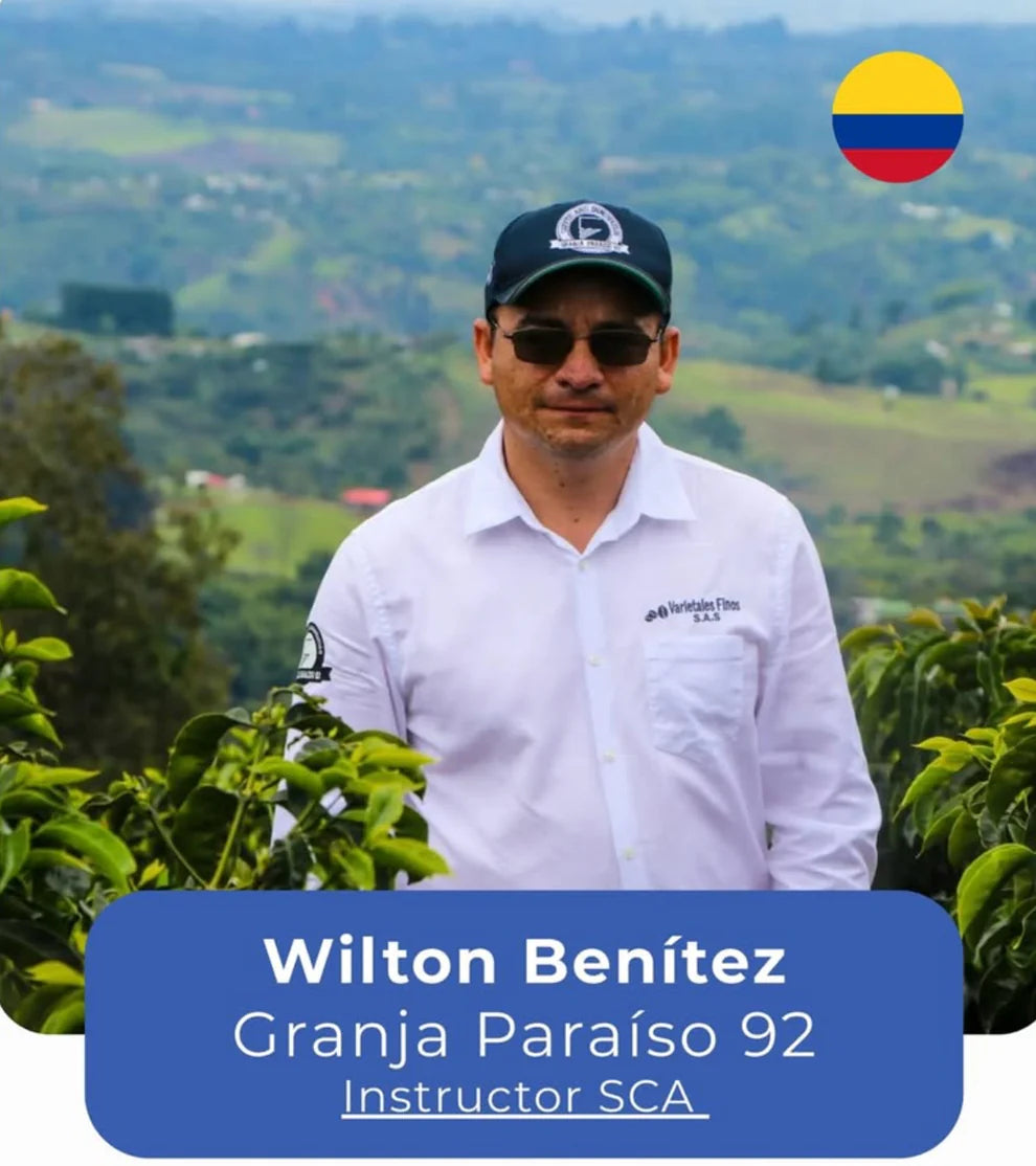 Wilton Benítez at Paraíso 92 farm, grower of Red Bourbon Decaf coffee